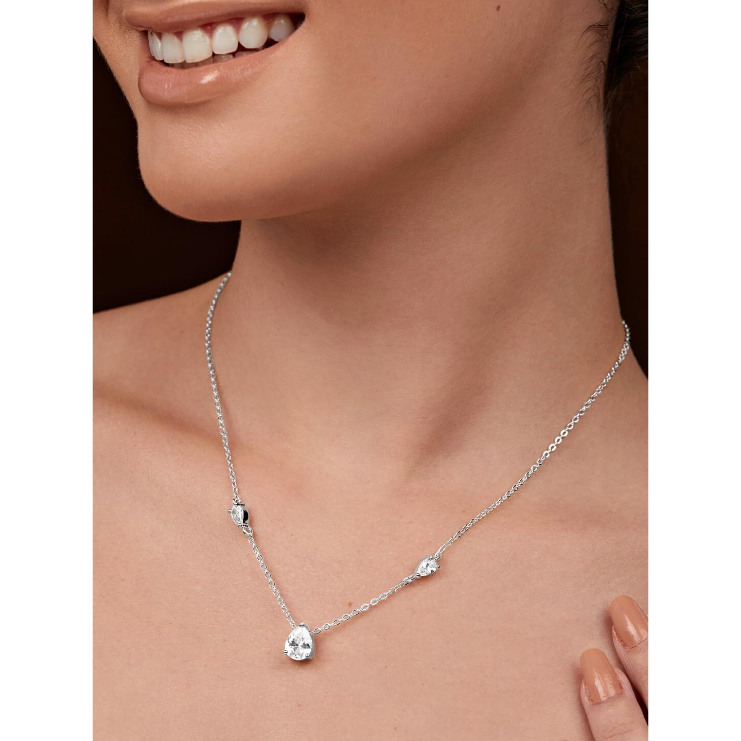 MINUTIAE Solitaire Diamond Necklace | Adjustable Elegant Stylish Charm Chain for Women (Silver)