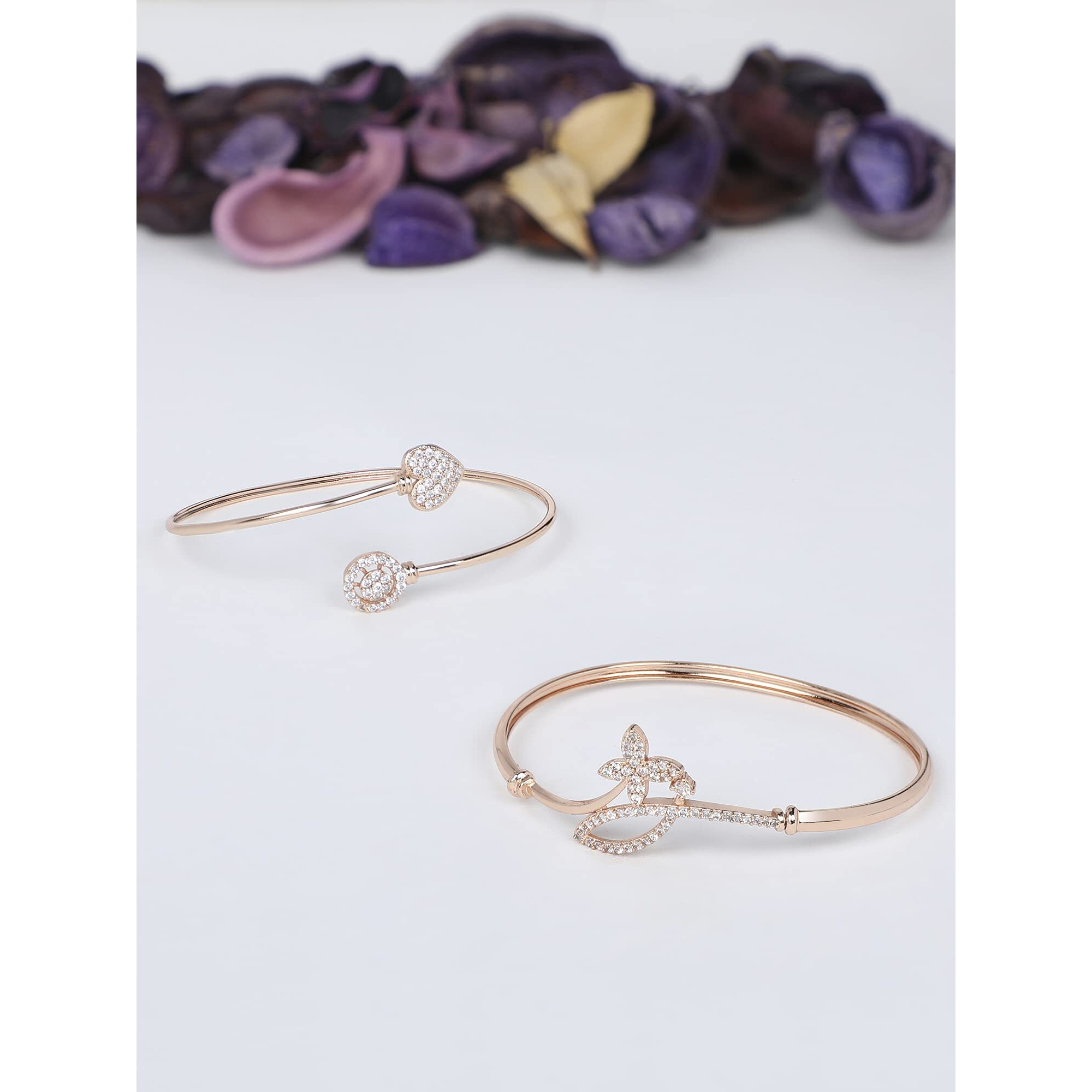 ZAVERI PEARLS Set of 2 Rose Gold Contemporary Cubic Zirconia Brass Kada Style Bracelet For Women-ZPFK11103