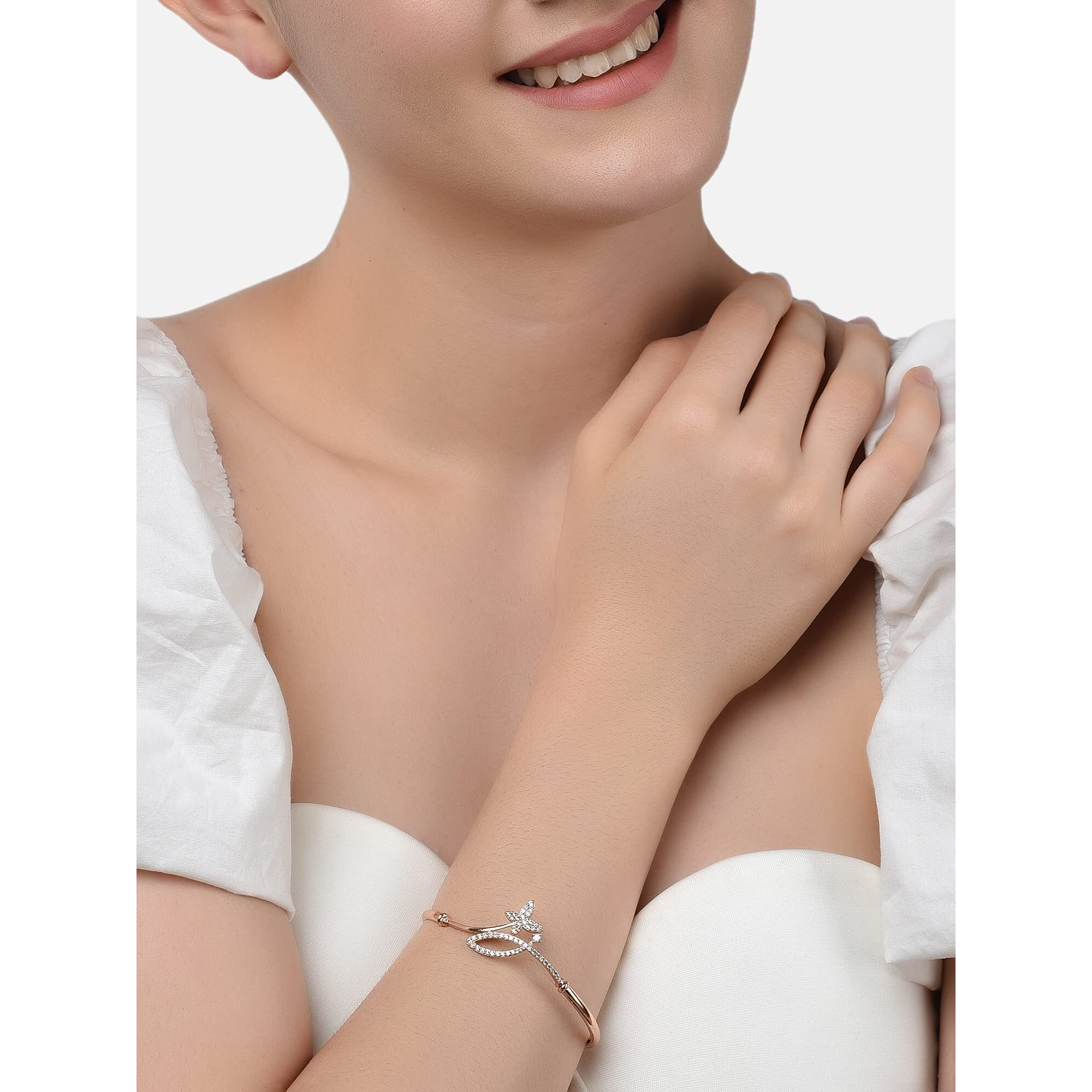 ZAVERI PEARLS Set of 2 Rose Gold Contemporary Cubic Zirconia Brass Kada Style Bracelet For Women-ZPFK11103
