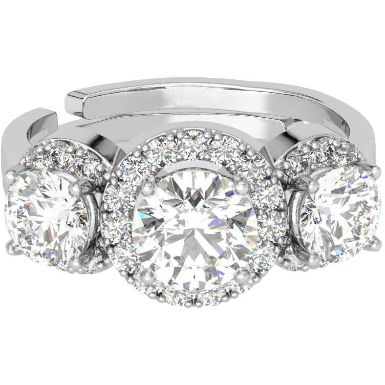 Clara Pure 925 Sterling Silver Three Solitaire Finger Ring with Adjustable Band | Gift for Women Girls Wife Girlfriend | Swiss Zircon Rhodium Plated