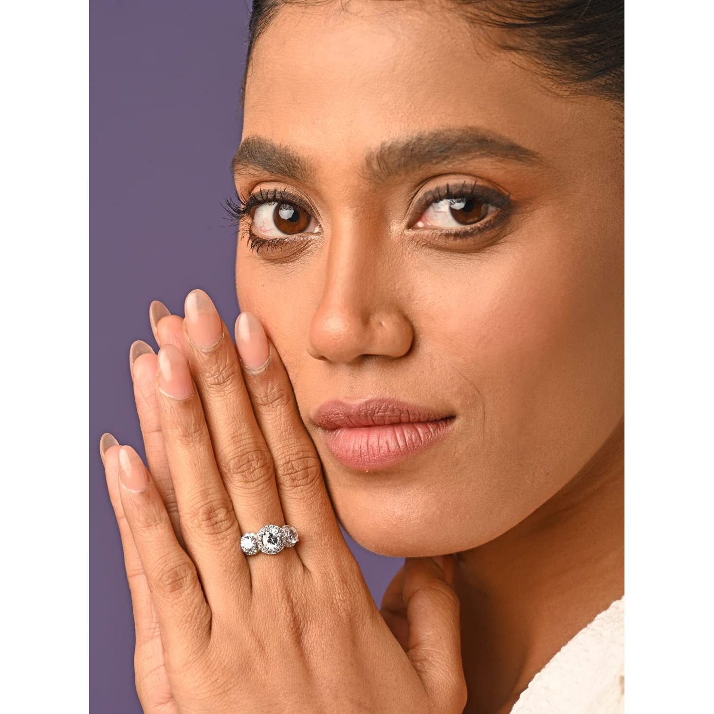 Clara Pure 925 Sterling Silver Three Solitaire Finger Ring with Adjustable Band | Gift for Women Girls Wife Girlfriend | Swiss Zircon Rhodium Plated