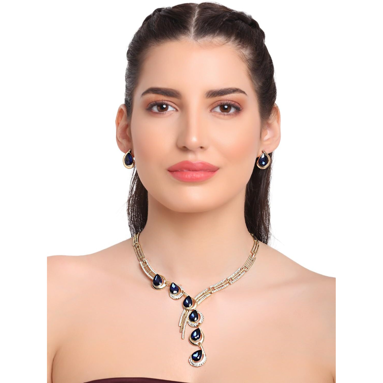 Shining Diva Fashion Latest Stylish Design Fancy Crystal Necklace Jewellery Set for Women (12080s)
