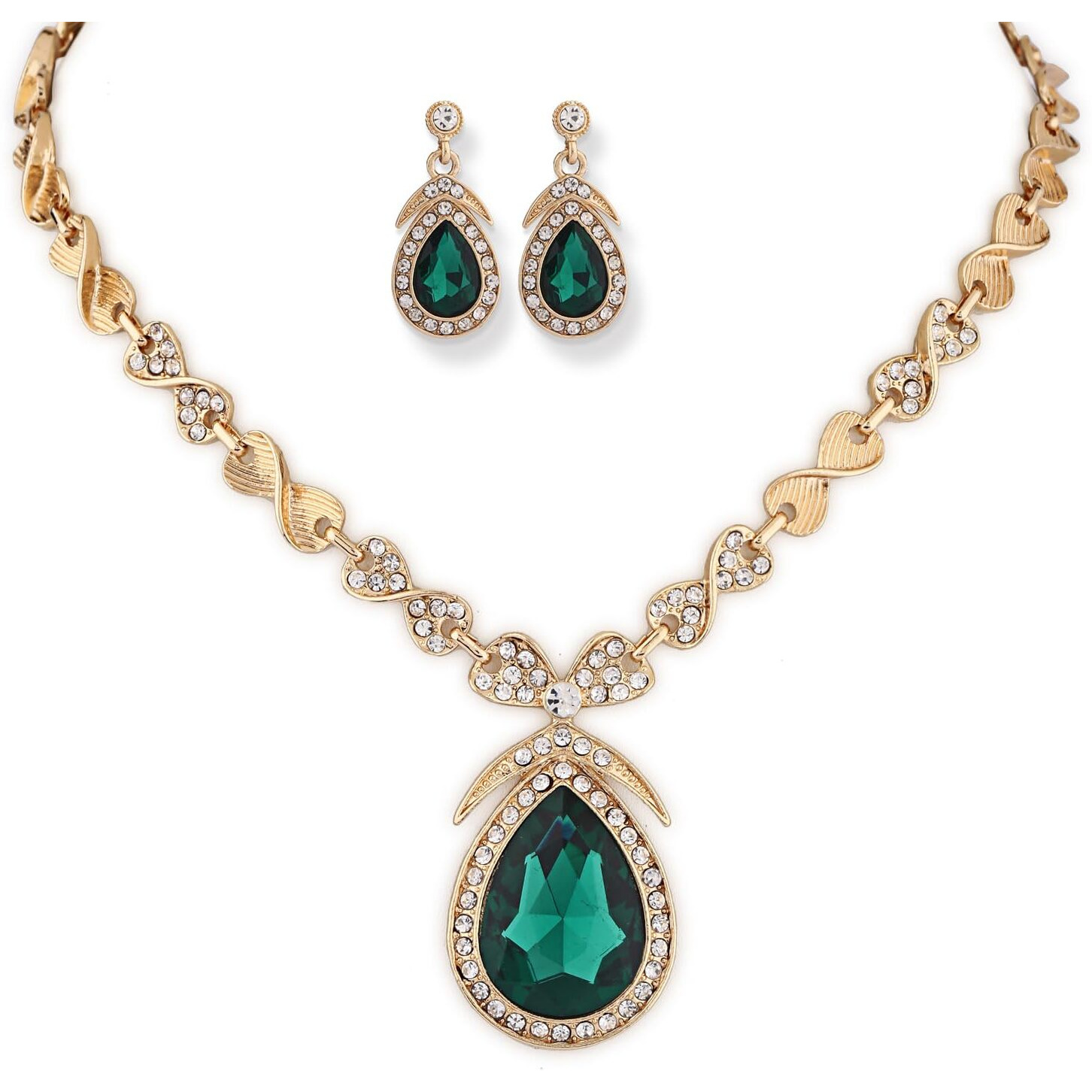 Shining Diva Fashion Latest Stylish Design Fancy Crystal Necklace Jewellery Set for Women (15221s)(Green)