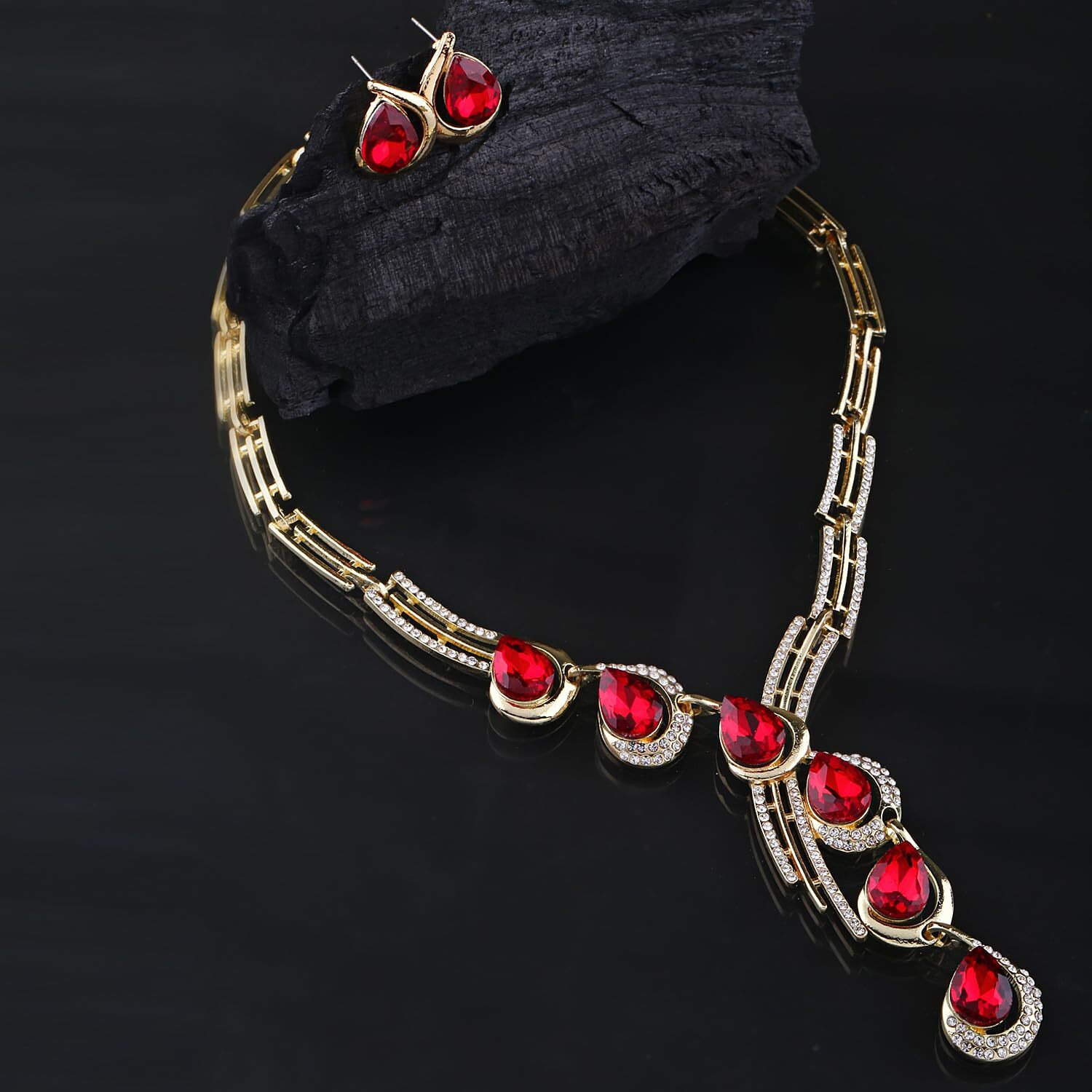 Shining Diva Fashion Latest Stylish Design Fancy Crystal Necklace Jewellery Set for Women (12078s)