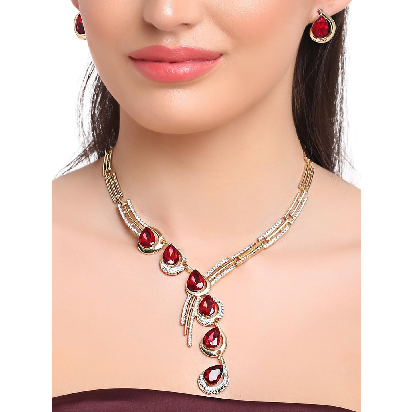 Shining Diva Fashion Latest Stylish Design Fancy Crystal Necklace Jewellery Set for Women (12078s)