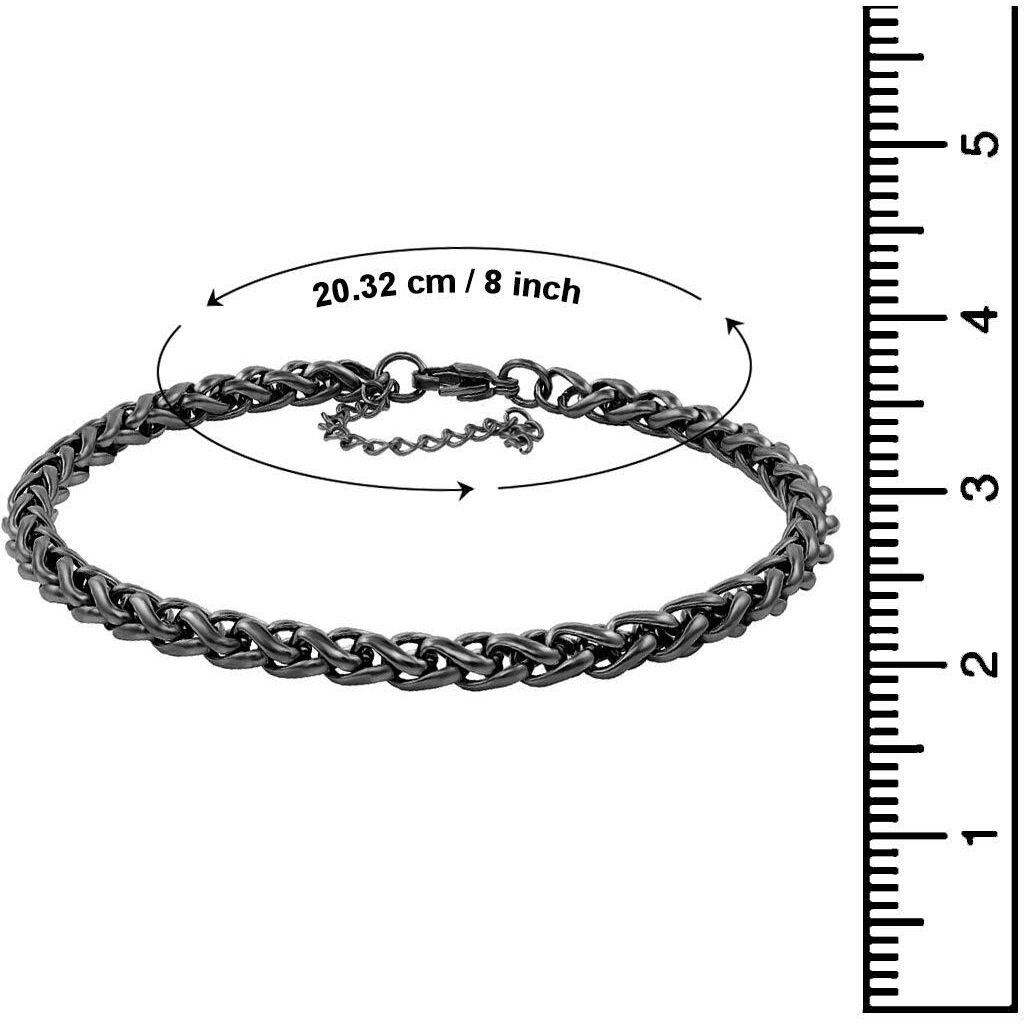 Nakabh 8 inch Stylish Chain Style Stainless Steel Bracelet for Men Boys Unisex (Black)