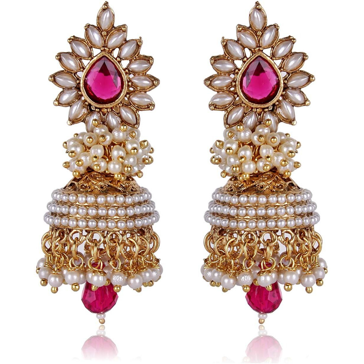 Shining Diva Pink White Pearl Traditional Jhumki Earrings For Women (Pink) (sd6579er)