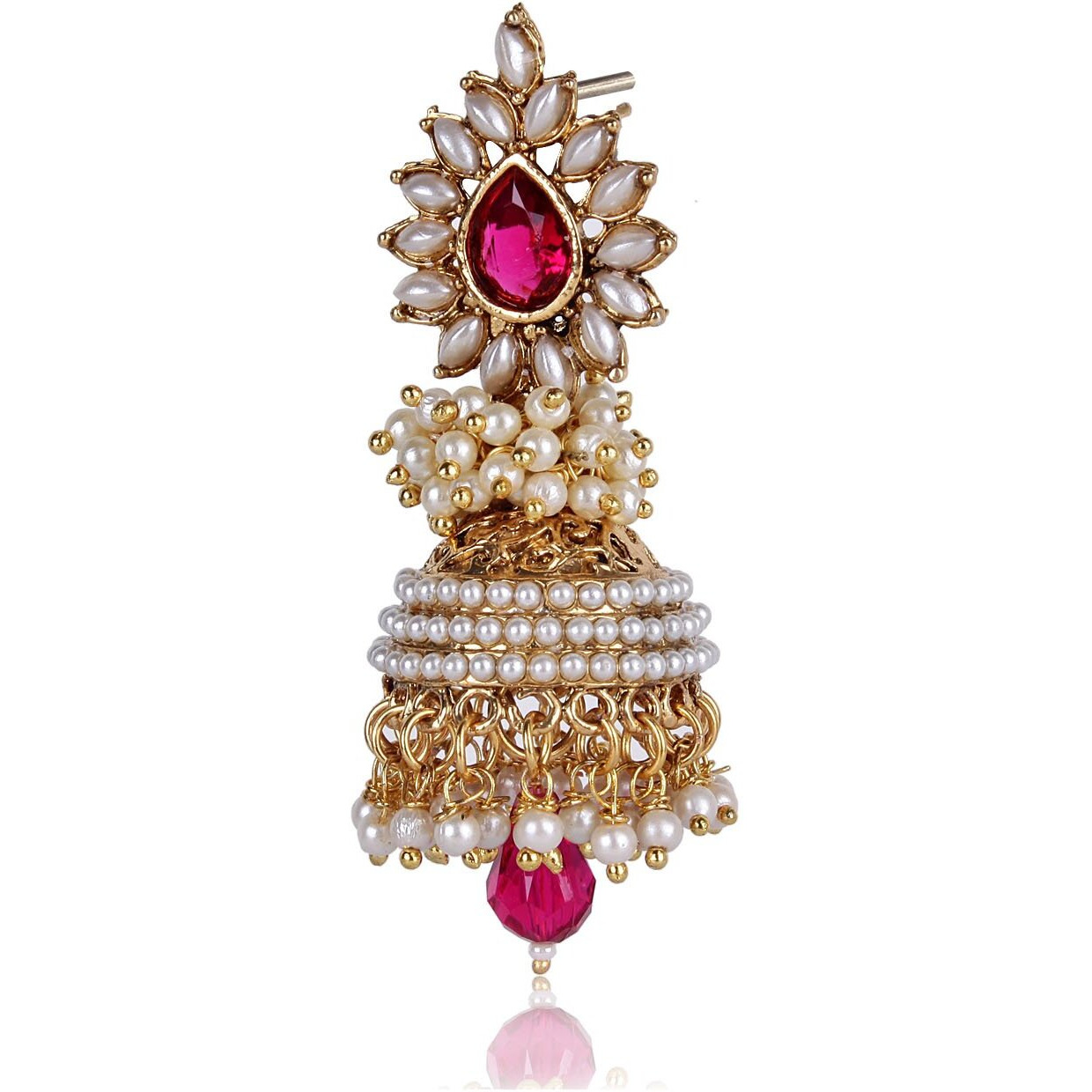 Shining Diva Pink White Pearl Traditional Jhumki Earrings For Women (Pink) (sd6579er)