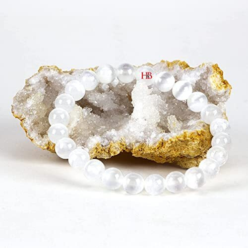 Hot And Bold Unisex Adult Natural Selenite Reiki Feng-Shui Crystal Gem Stone Beads Bracelets