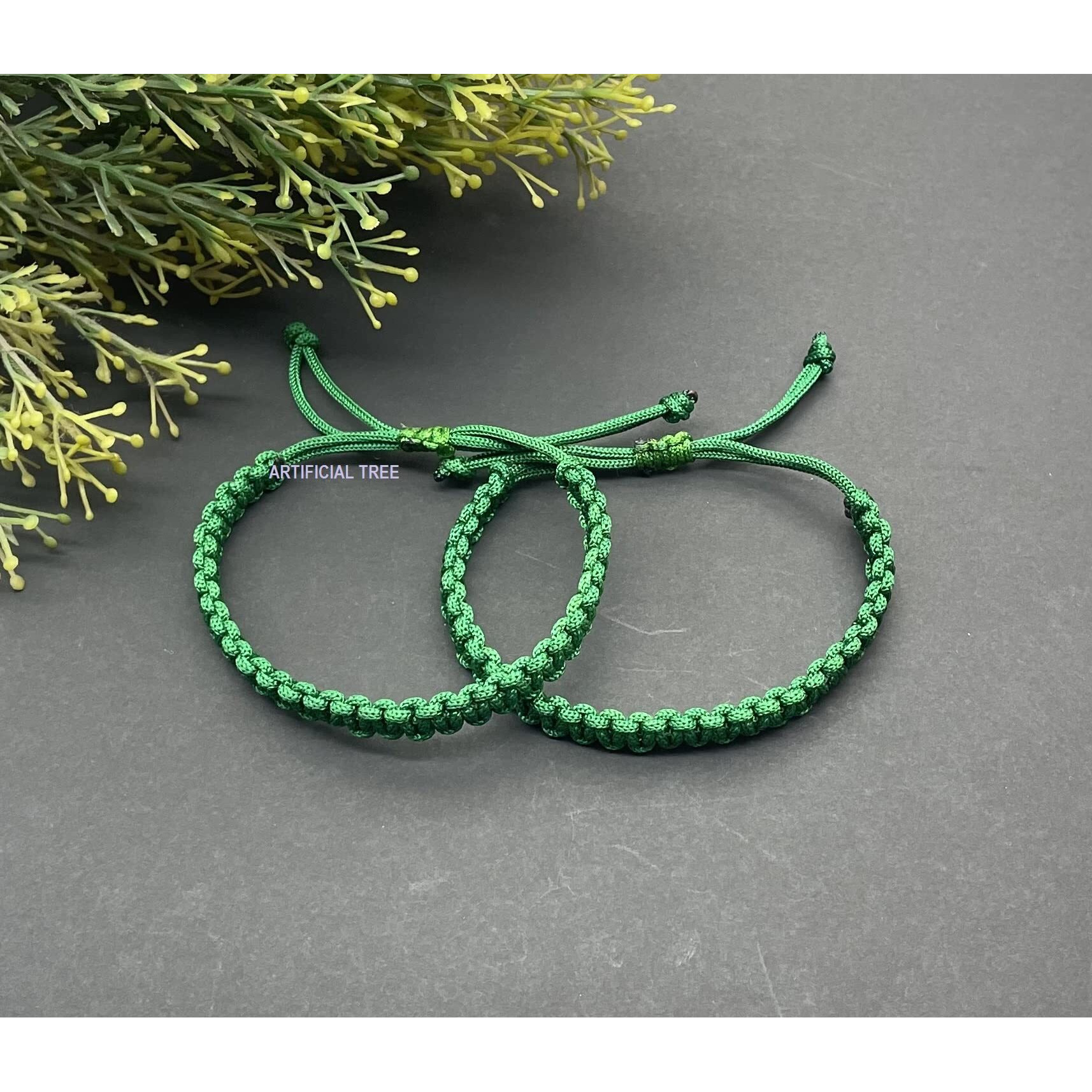 ARTIFICIAL TREE HANDMADE NAZAR DHAGA BRACELET ADJUSTABLE WRISTBAND BRACELET FRIENDSHIP BAND FOR WOMEN MEN- 100% SKIN FRIENDLY Nazar Bracelets 2 Piece (AT GIRLS BRCT 008) (GREEN)