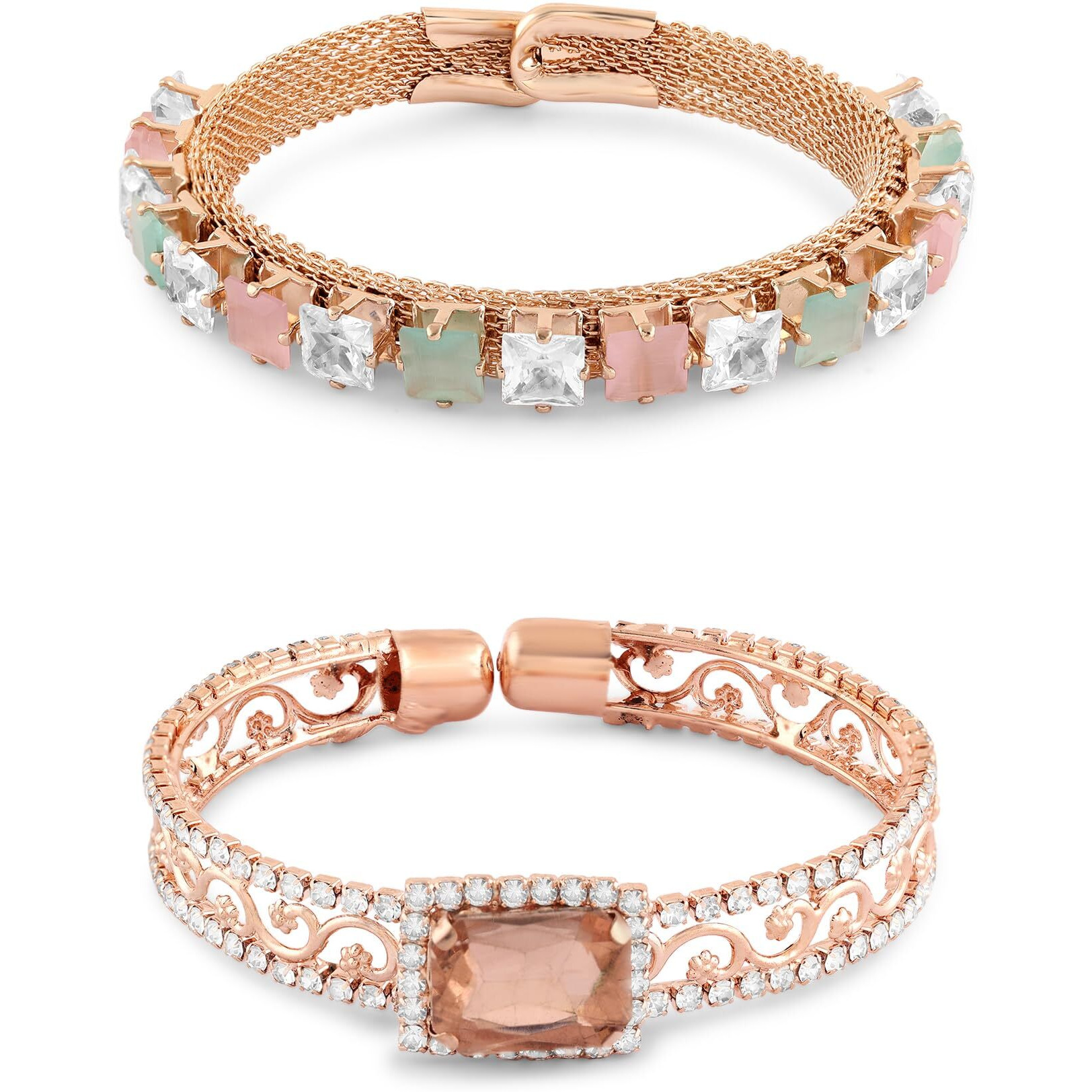 ZAVERI PEARLS Set Of 2 Rose Gold Dazzling Austrian Diamonds Bracelet For Women-ZPFK16864