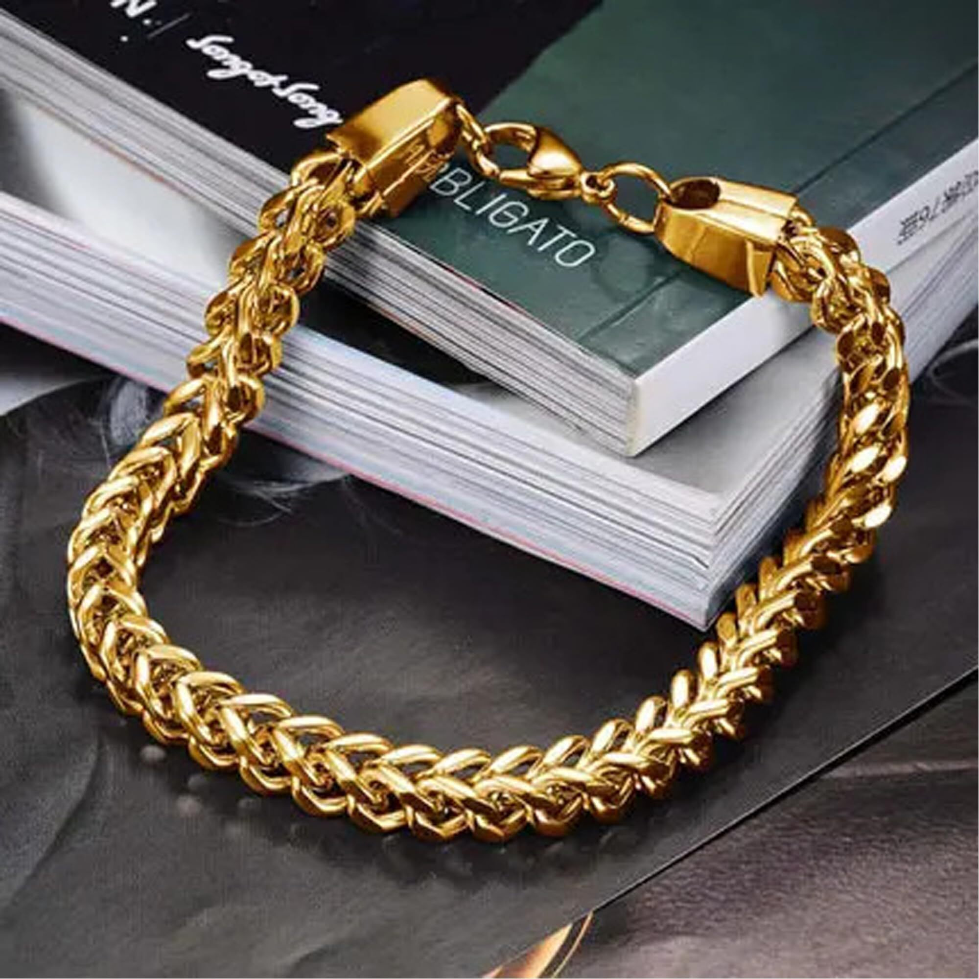 Fashion Frill Stylish Criss Cross Chain Design Gold Bracelet for Men & Boys | Stainless Steel | Love Gifts | Mens Accessories | Wristwear Bracelets