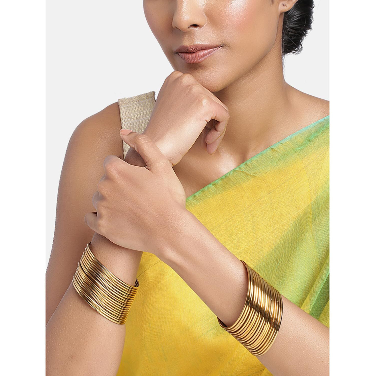 Peora Traditional Antique Look Oxidised Gold Plated Metal Bangle Set for Women Girls (Gold, 2.6 inch)