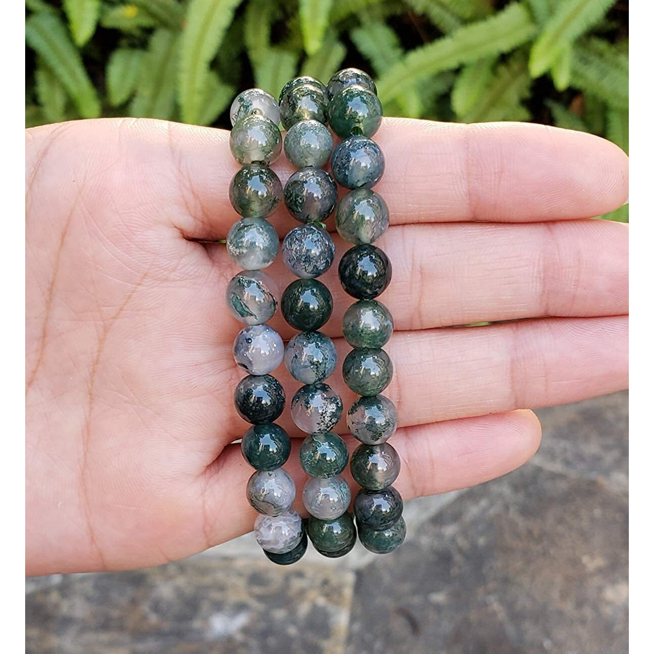 Hot And Bold For Unisex Adult Natural Moss Agate Reiki Feng-Shui Crystal Gem Stone Beads Bracelets