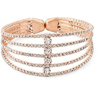 ZAVERI PEARLS Rose Gold Tone Dazzling Austrian Diamonds Embellished Party Bling Cuff Bracelet For Women-ZPFK12103