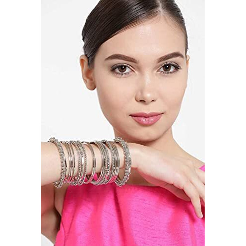 YouBella Jewellery Traditional Silver Plated Oxidized Bracelet Bangles Set For Girls and Women (2.4)