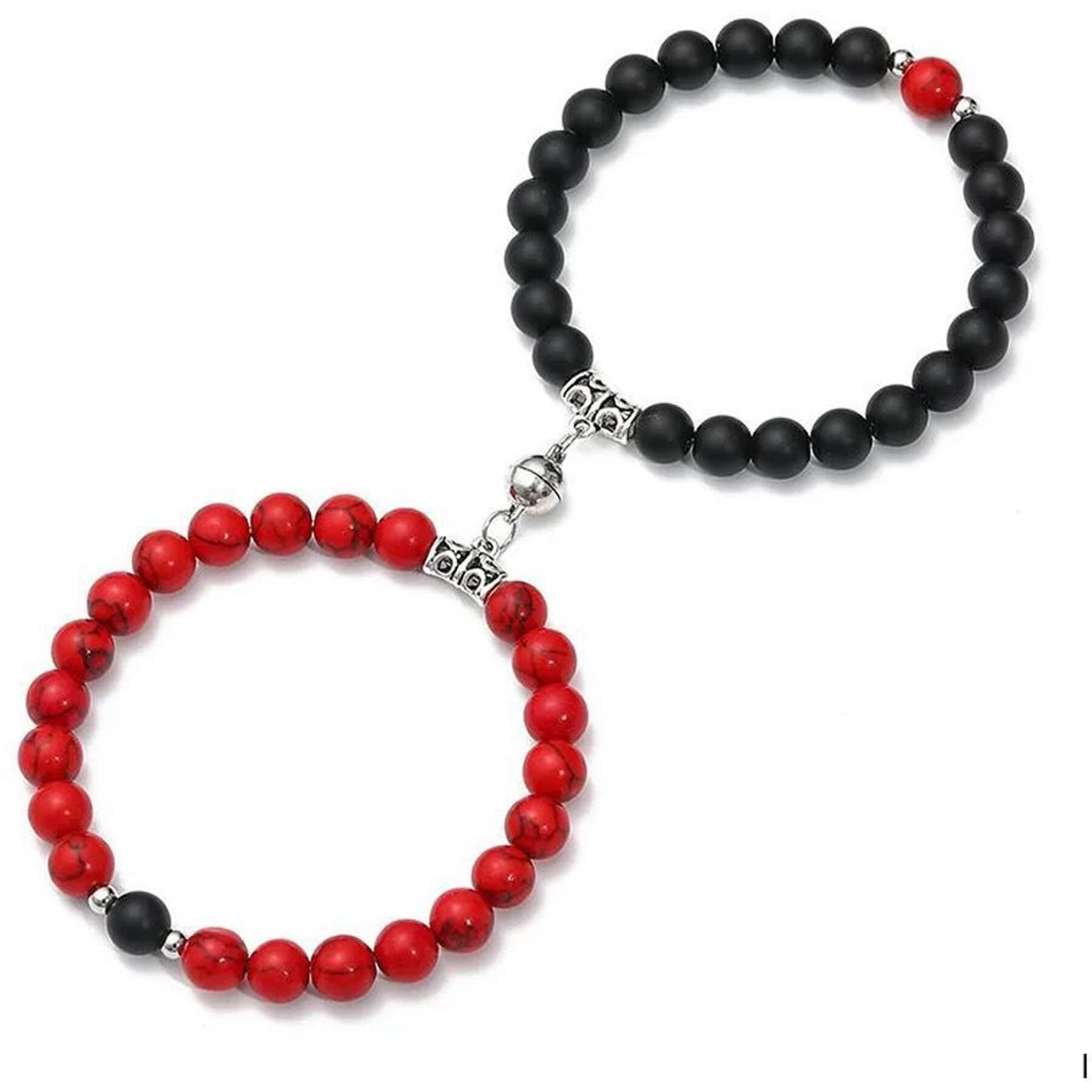 Fashion Frill Couple Bracelet Red & Black Natural Stone Onyx Stretchable Magnetic Bracelet For Women Men Boys Girls Love Gifts Friendship Promise Bracelets Jewellery