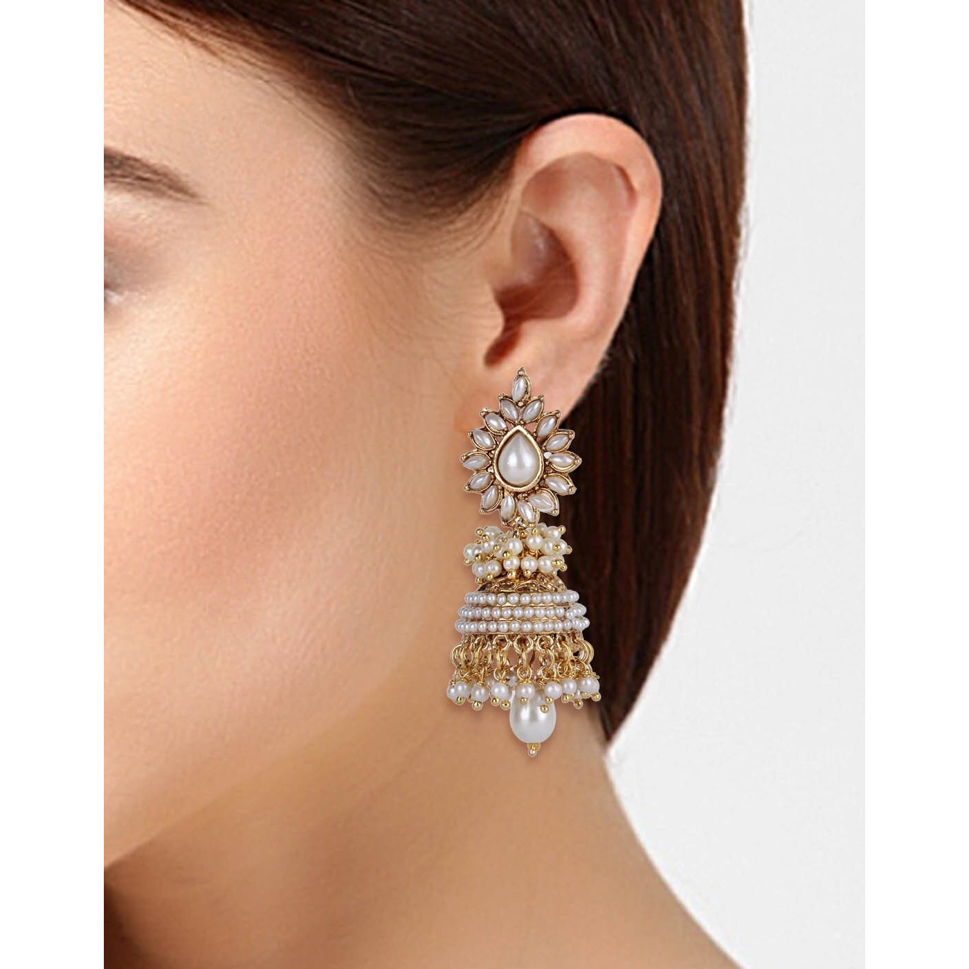 Shining Diva White Pearl Stylish Fancy Traditional Jhumki For Women (White) (sd6580er)