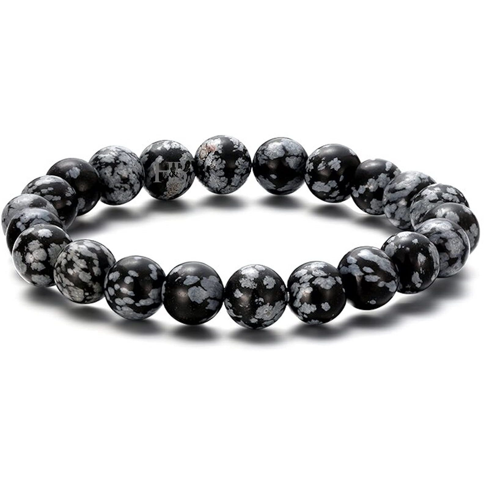 Hot And Bold Natural Stone Snowflake Obsidian Womens Bracelet With Certificate - Genuine Healing Crystal Jewelry For Balance And Protection