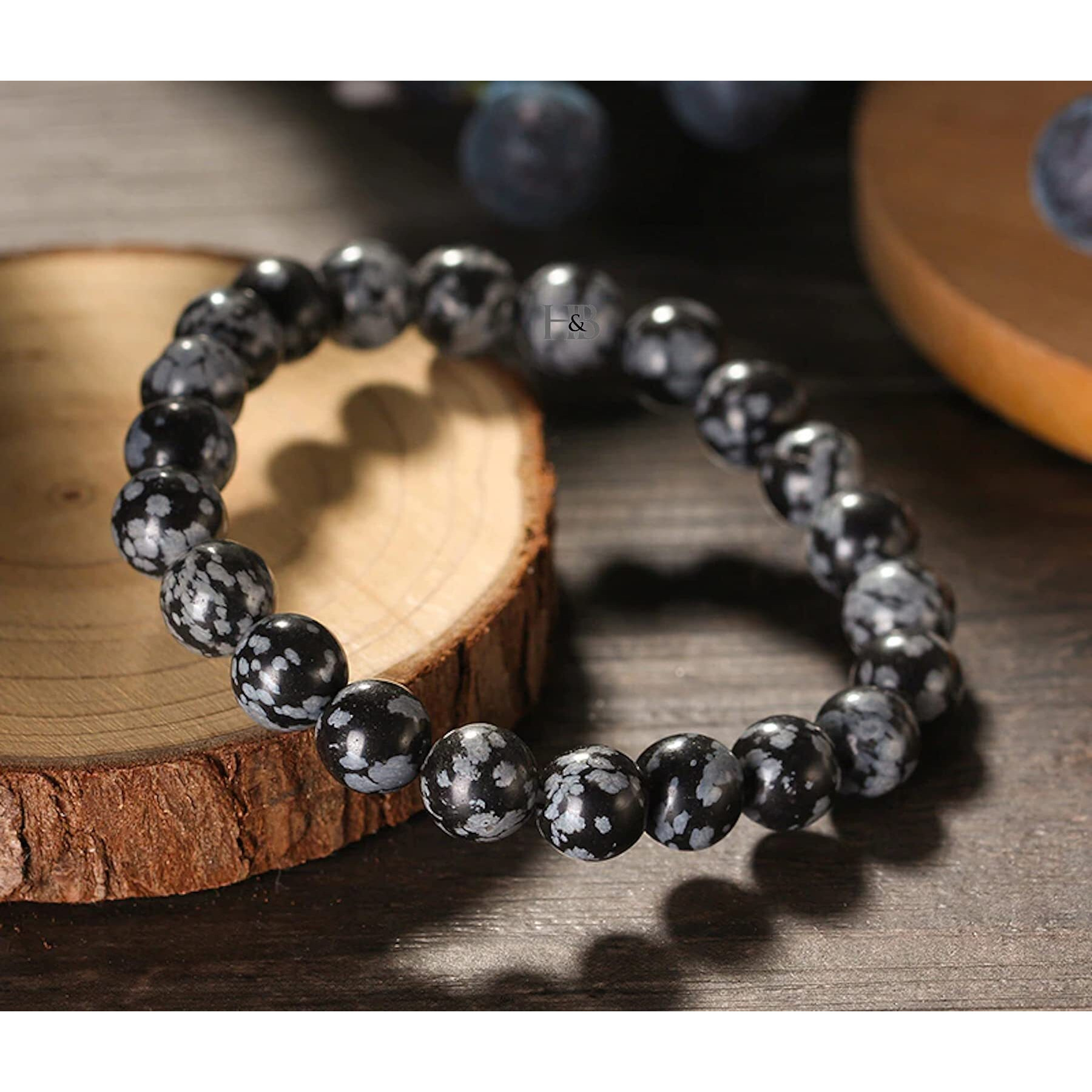 Hot And Bold Natural Stone Snowflake Obsidian Womens Bracelet With Certificate - Genuine Healing Crystal Jewelry For Balance And Protection