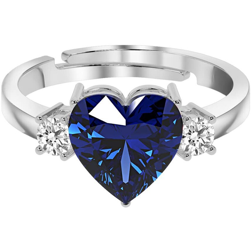 Clara 925 Sterling Silver Royal Blue Heart Ring with Adjustable Band | Rhodium Plated, Swiss Zirconia | Gift for Women & Girls