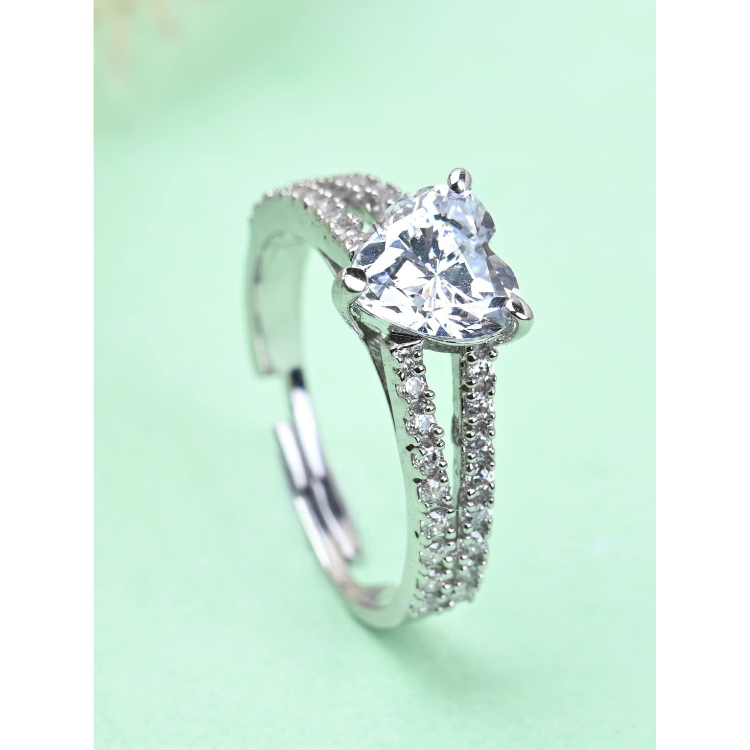 Clara Pure 925 Sterling Silver Proposal Finger Ring with Adjustable Band | Gift for Women Girls Wife Girlfriend | Swiss Zircon Rhodium Plated
