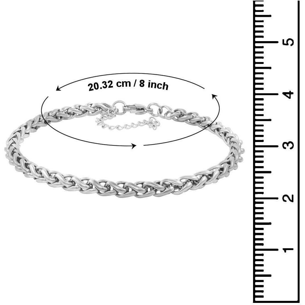Nakabh 8 inch Stylish Chain Style Stainless Steel Bracelet for Men Boys Unisex (Silver)