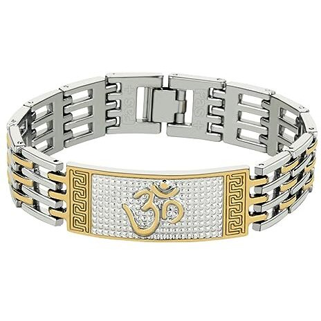 Fas + IB02 Silver Gold Multi Colour High Durable Plated Finish Lord Shiv Om Positive Energy Feel Kada Bracelet For Men & Boys