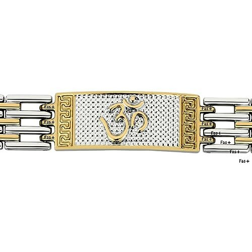 Fas + IB02 Silver Gold Multi Colour High Durable Plated Finish Lord Shiv Om Positive Energy Feel Kada Bracelet For Men & Boys