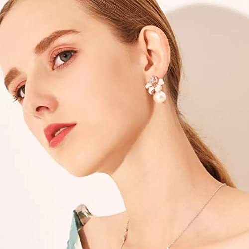 Shining Diva Fashion Latest Stylish Western Crystal Pearl Gold Plated Stud Earrings for Women (rrsd11821er), Peach