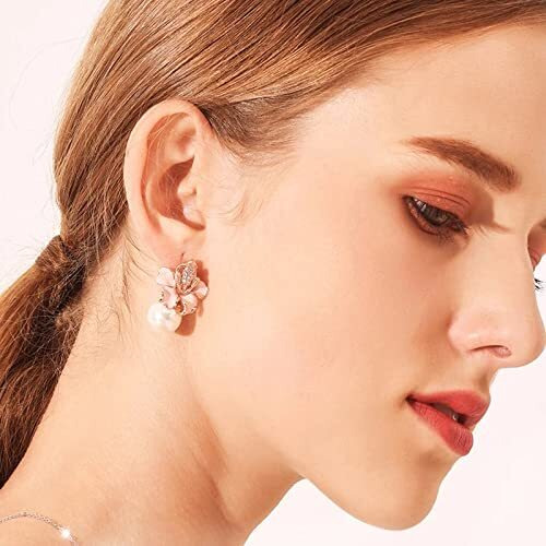 Shining Diva Fashion Latest Stylish Western Crystal Pearl Gold Plated Stud Earrings for Women (rrsd11821er), Peach