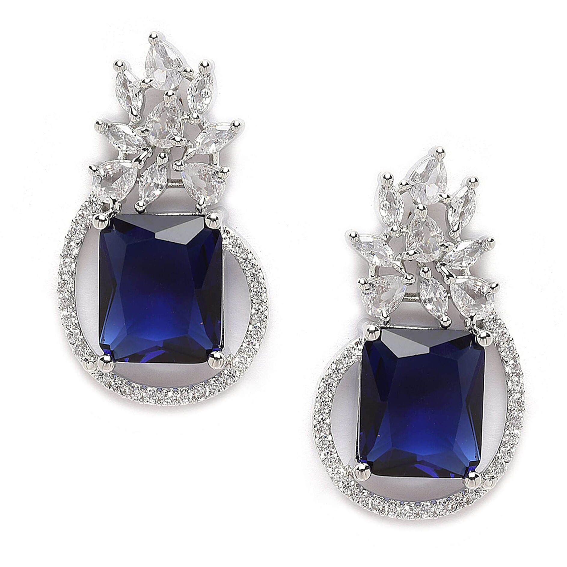 ZENEME Rhodium-Plated American Diamond studded Paisley Shaped Studs Earrings For Women & Girls