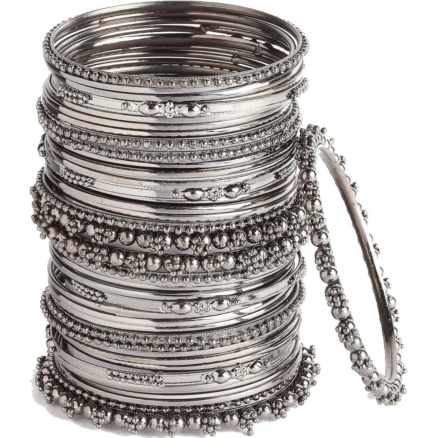 ZENEME Jewellery Traditional Black Antique Oxidized Bracelet Bangles Set for Girls and Women (Black Nickel, 2.4)