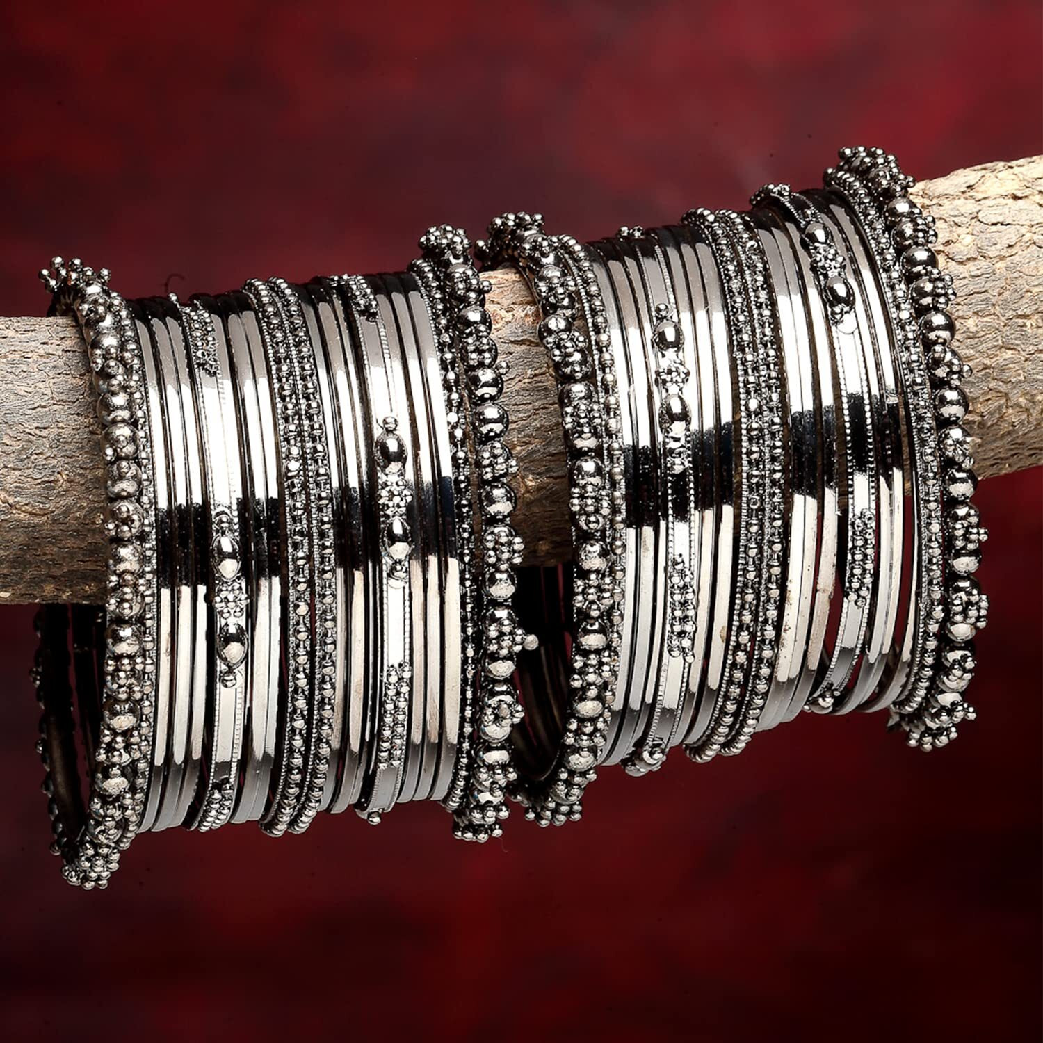 ZENEME Jewellery Traditional Black Antique Oxidized Bracelet Bangles Set for Girls and Women (Black Nickel, 2.4)