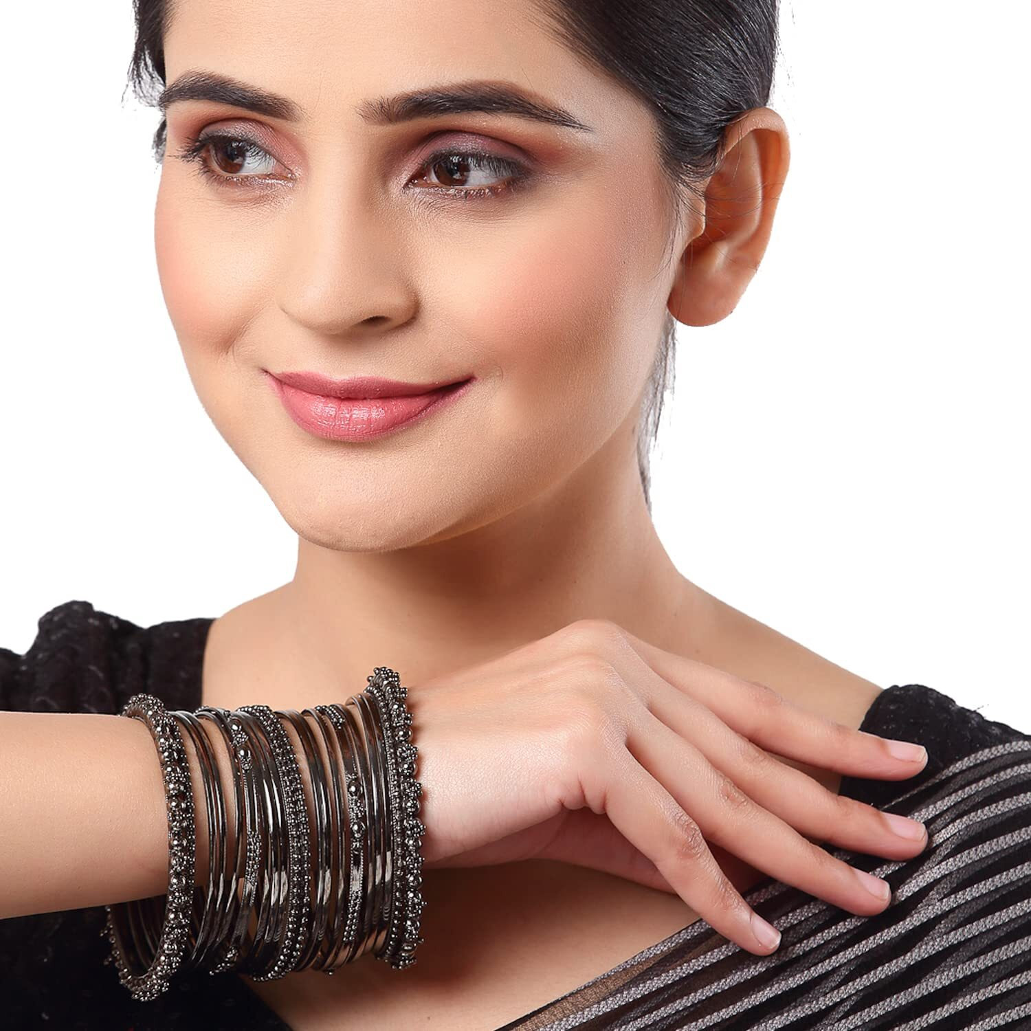 ZENEME Jewellery Traditional Black Antique Oxidized Bracelet Bangles Set for Girls and Women (Black Nickel, 2.4)