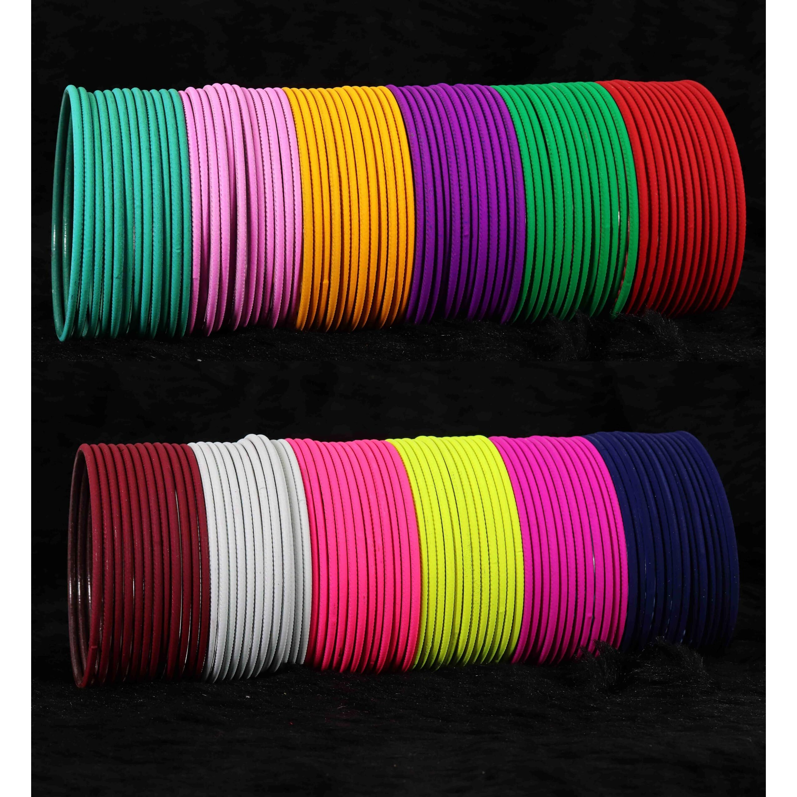 NMII MultiColor Metal Plain Bangles Set For Women & Girls with Matte Finish | Womens Bangles Combo | Colorful Metal Bangles For Wedding, Party, Daily use | Metal Chudi Set- Pack of 144, (P3-New-2.8)