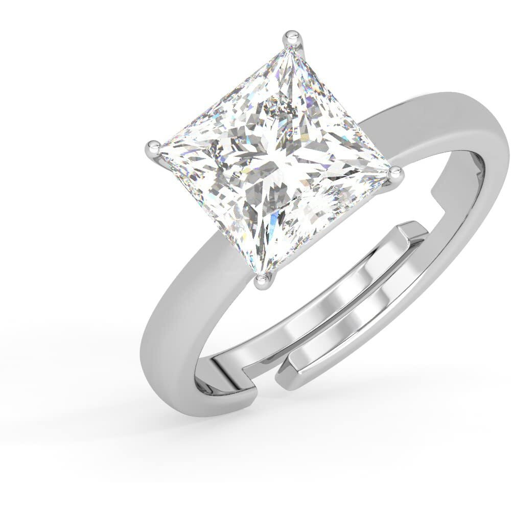 Clara Pure 925 Sterling Silver Princess Solitaire Finger Ring with Adjustable Band | Gift for Women Girls Wife Girlfriend | Swiss Zircon Rhodium Plated