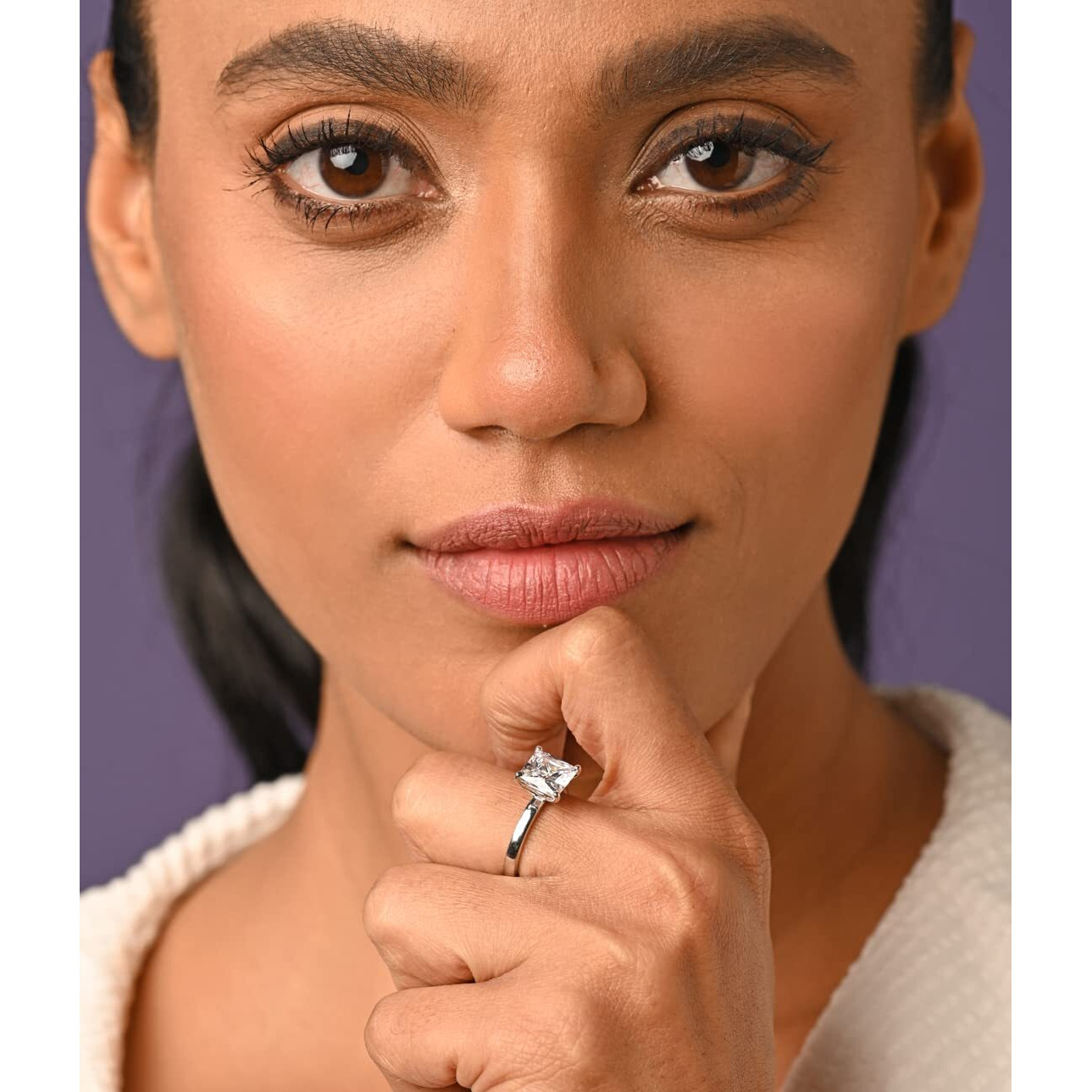 Clara Pure 925 Sterling Silver Princess Solitaire Finger Ring with Adjustable Band | Gift for Women Girls Wife Girlfriend | Swiss Zircon Rhodium Plated