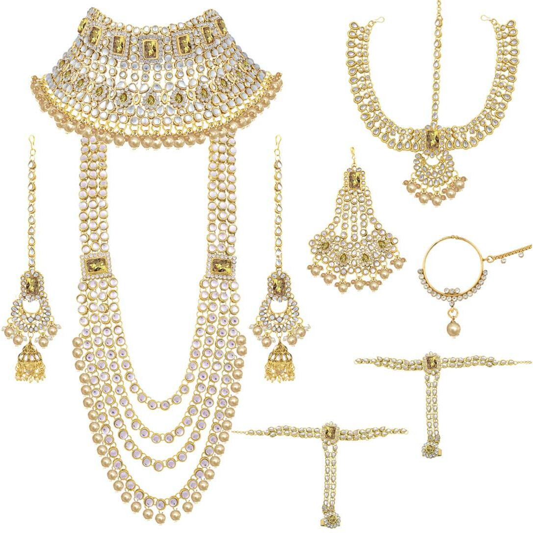 Peora Ethnic Indian Traditional Gold Plated Kundan Dulhan Bridal Jewellery Set with Choker Earrings Maang Tikka Hathphool for Women Girls