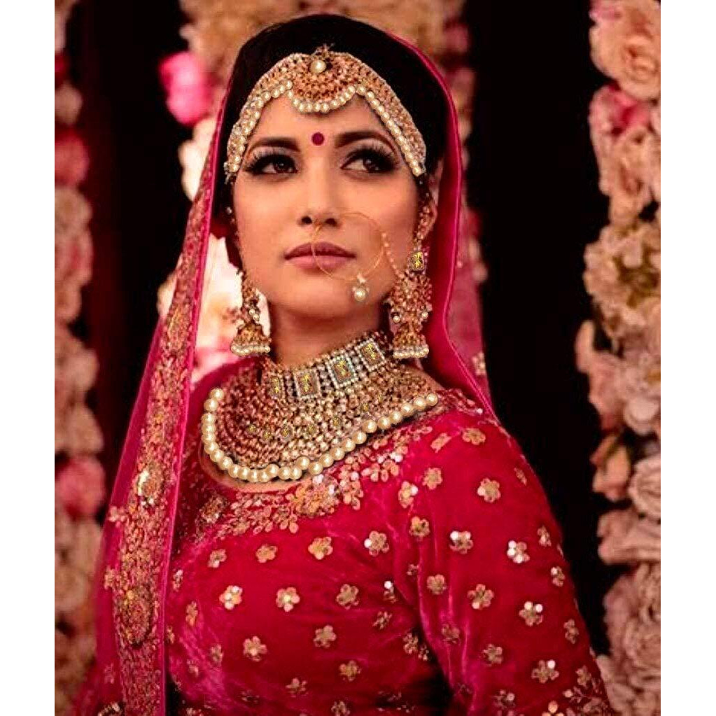 Peora Ethnic Indian Traditional Gold Plated Kundan Dulhan Bridal Jewellery Set with Choker Earrings Maang Tikka Hathphool for Women Girls