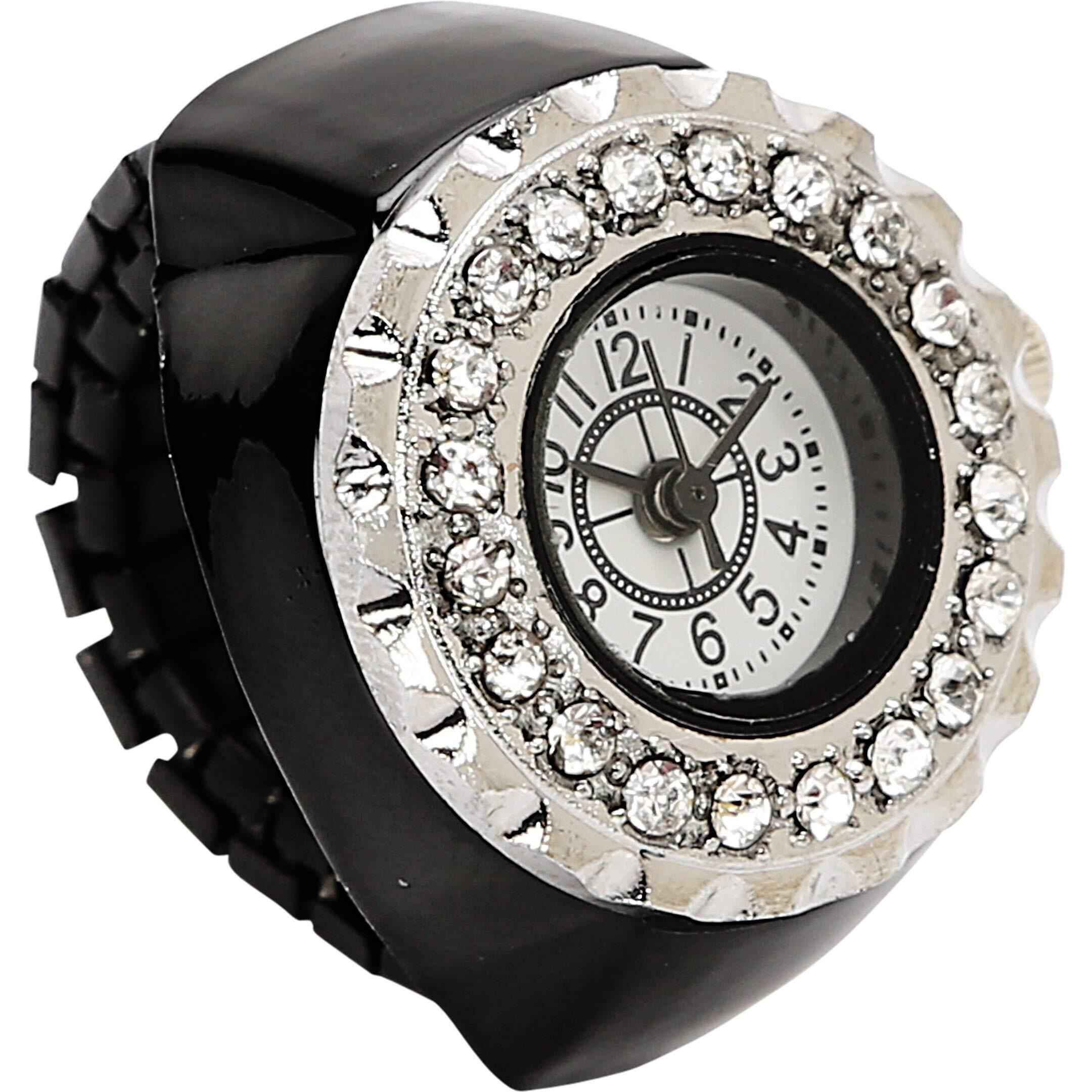YouBella Jewellery Crystal Unisex Finger Ring Watch for Girls/Women/Men/Boys (Black)