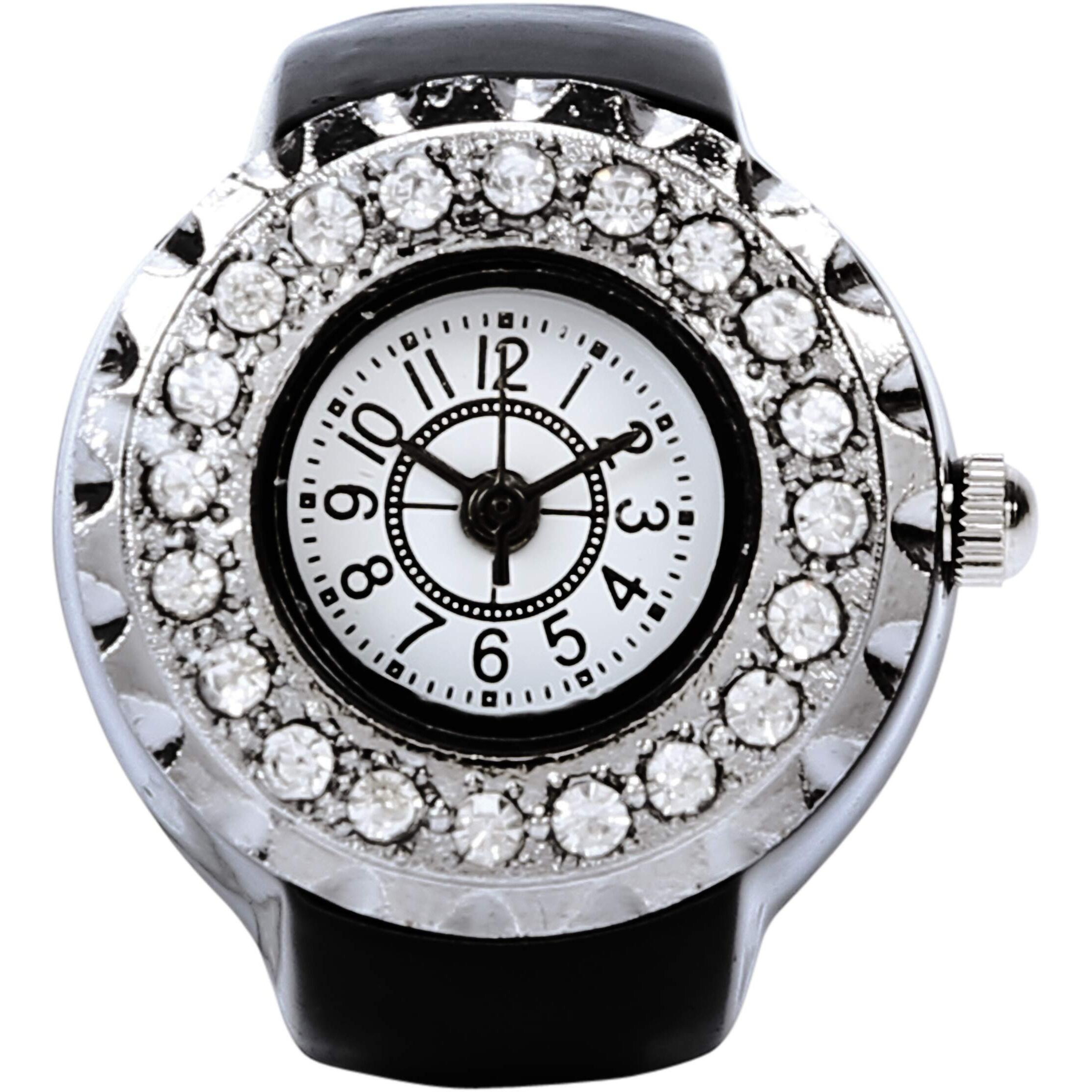 YouBella Jewellery Crystal Unisex Finger Ring Watch for Girls/Women/Men/Boys (Black)