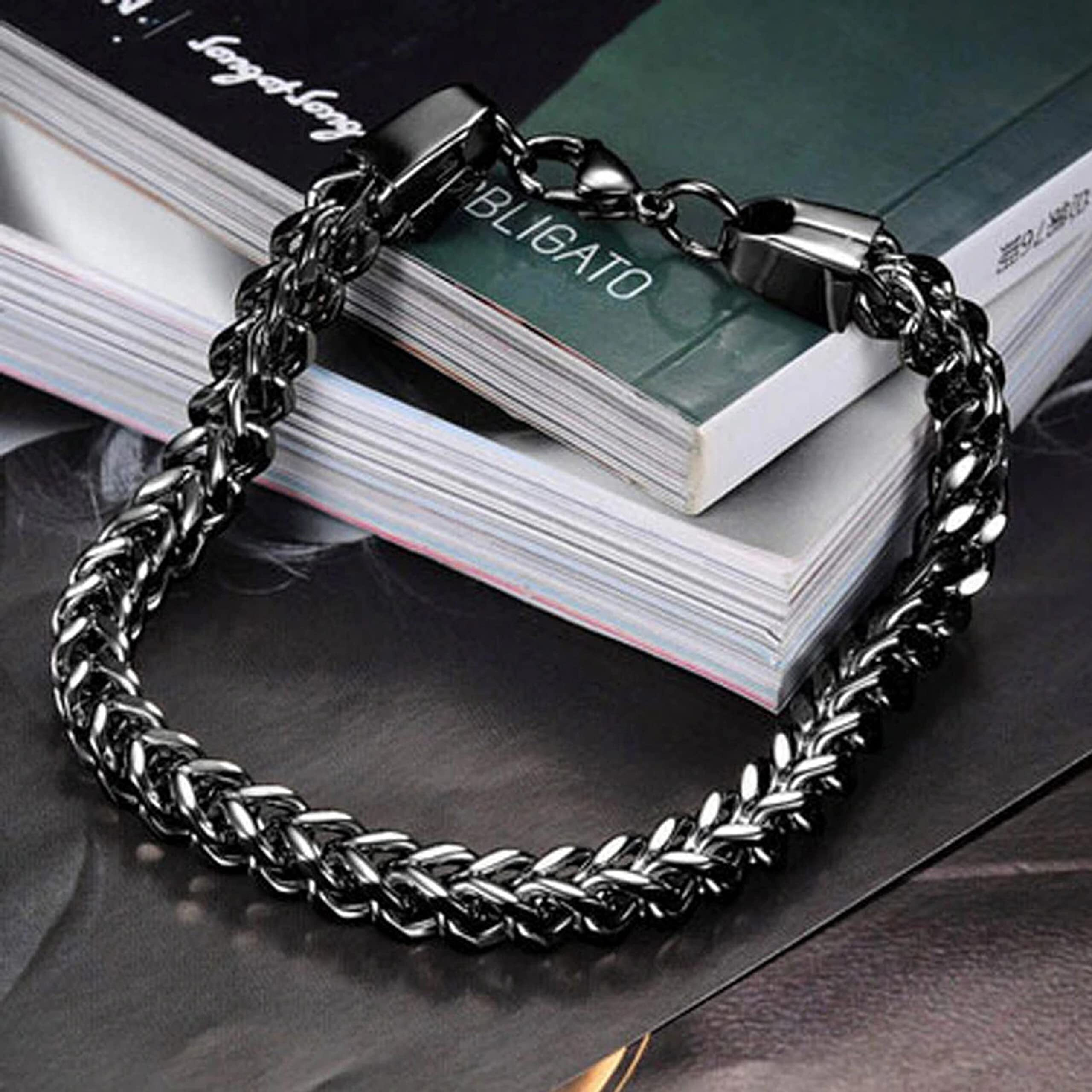 Fashion Frill Black Silver Bracelet For Boys Criss Cross Stainless Steel Black Silver Bracelet For Men Boys Love Gifts Mens Accessories Bracelets