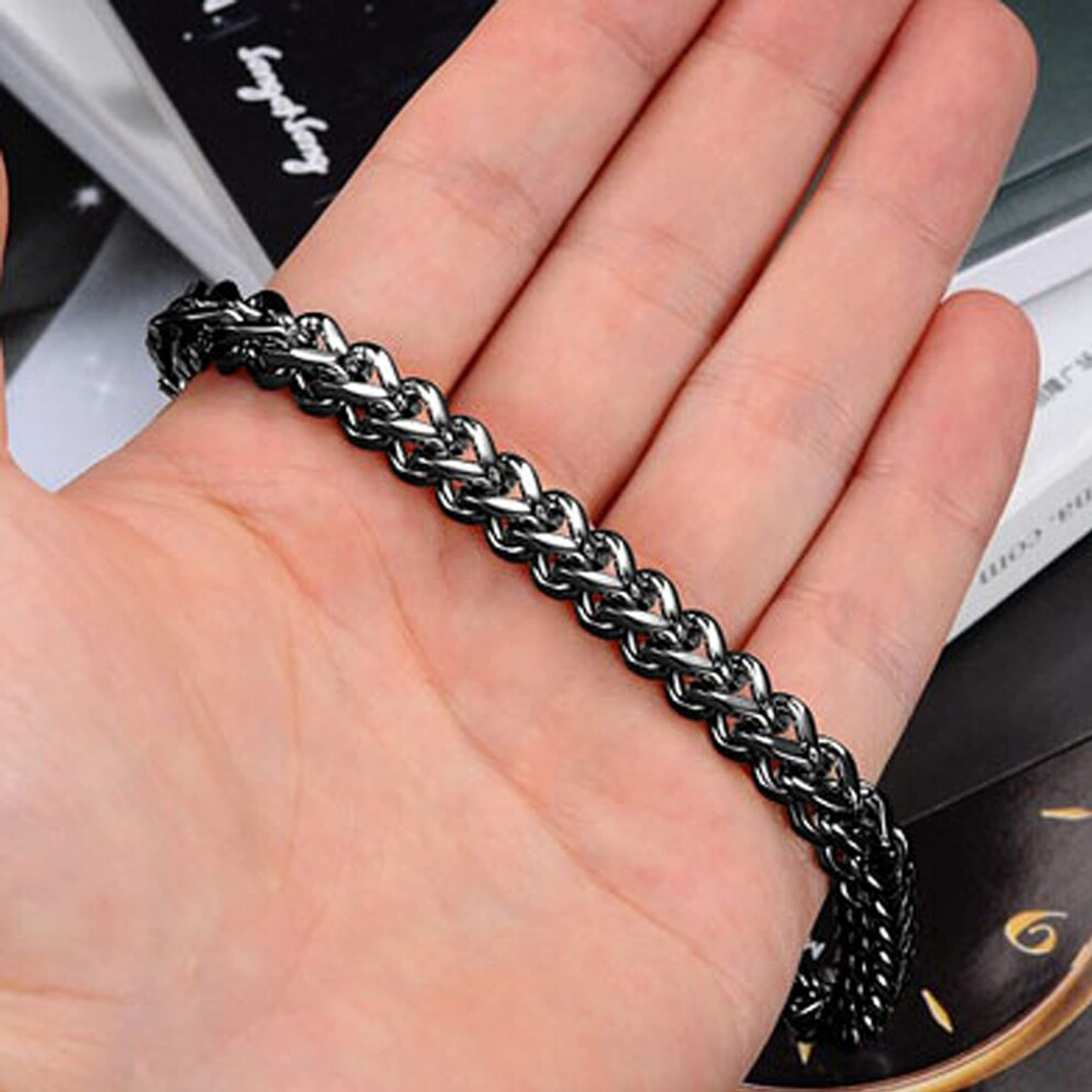 Fashion Frill Black Silver Bracelet For Boys Criss Cross Stainless Steel Black Silver Bracelet For Men Boys Love Gifts Mens Accessories Bracelets