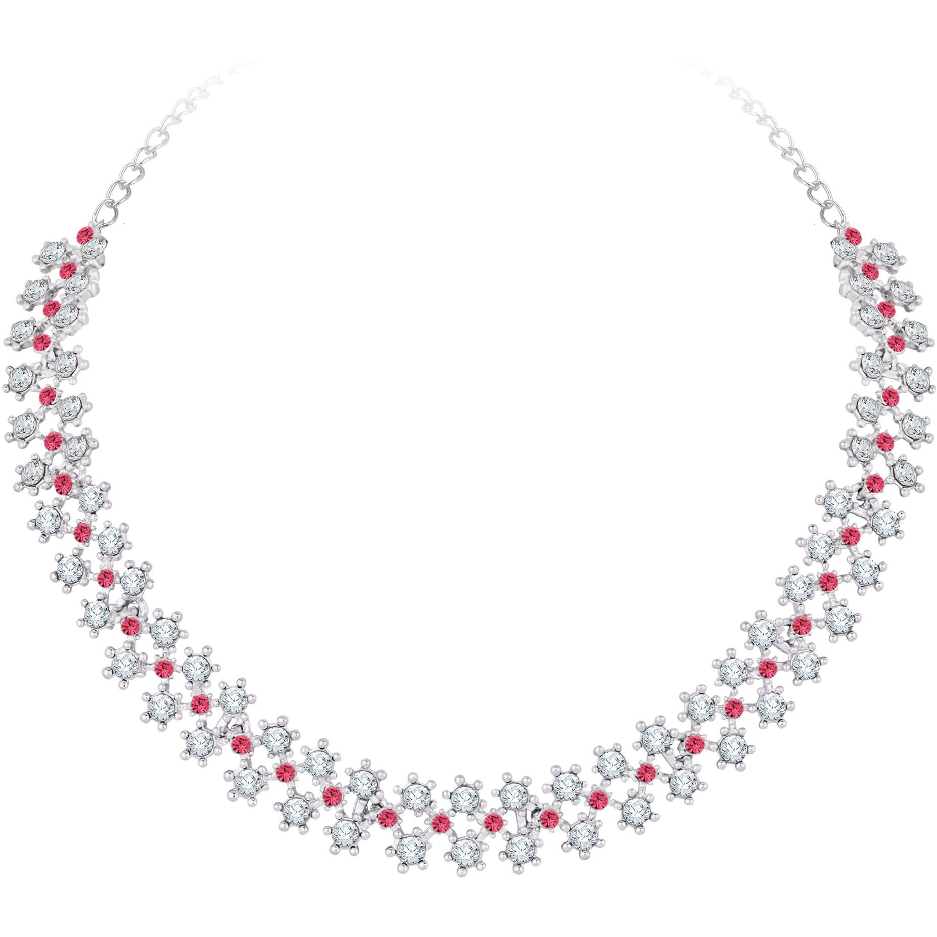 Atasi International Silver Plated Pink Stones/AD Diamond Necklace with Earrings - Jewellery Set for Women, Girls Best Suits for Party, Wedding and Festive Occasions (RPB5552)