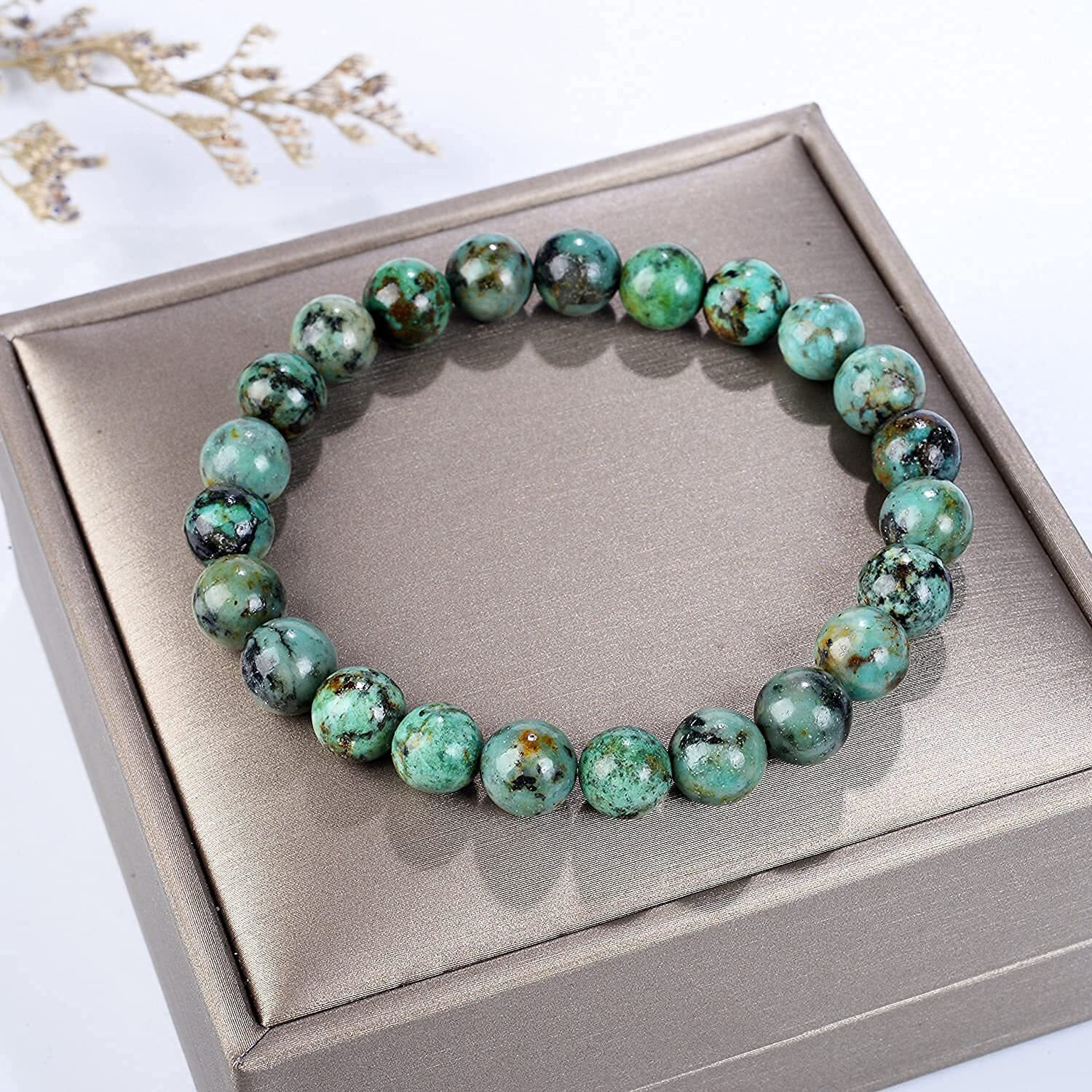 Hot And Bold Unisex Adult Natural Stone African Turquoise Bracelet With Certificate-Genuine Healing Crystal Jewelry For Reiki And Feng Shui Energy Balance