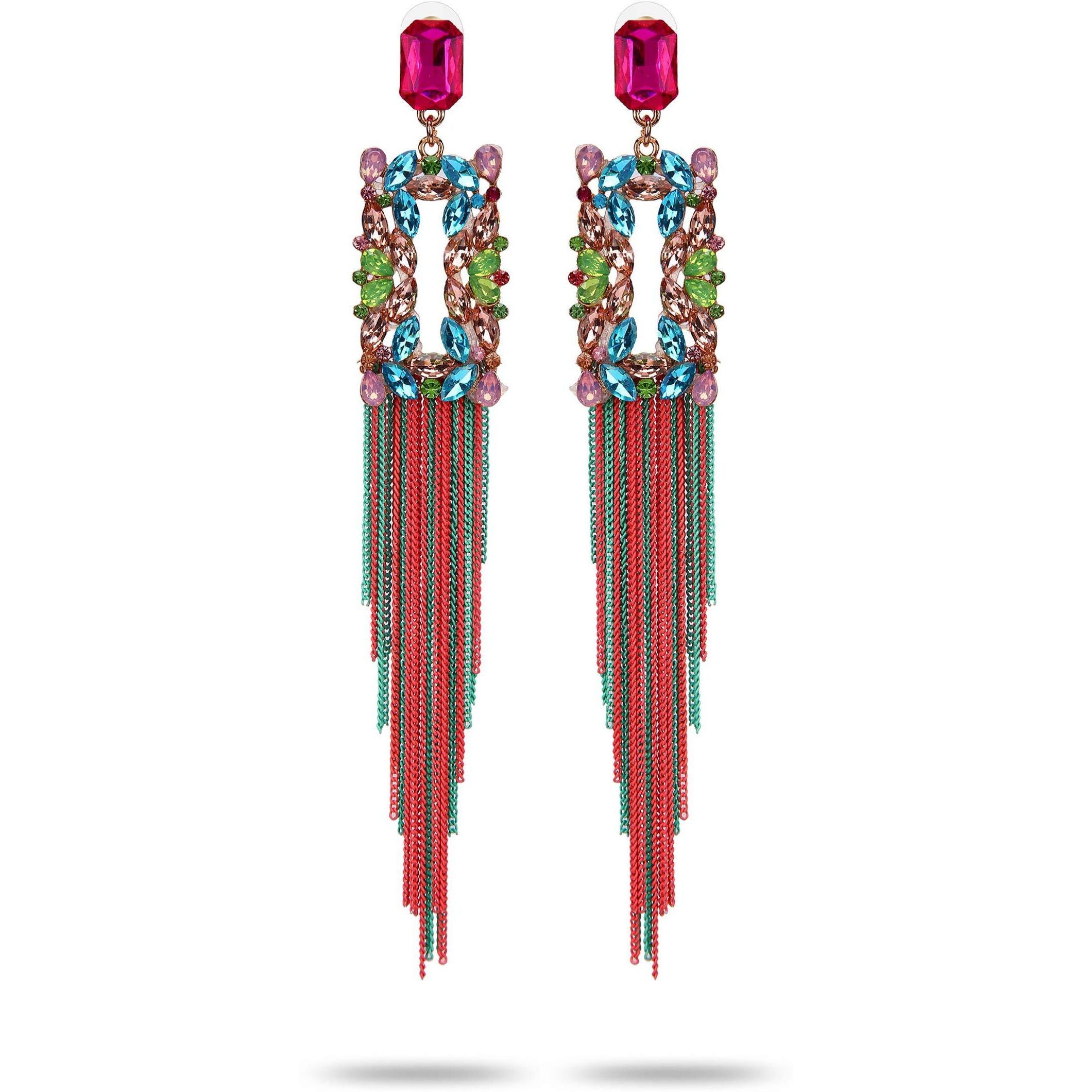 YouBella Jewellery Earings Crystal Tassel Handmade Earrings for Girls and Women (Multi)