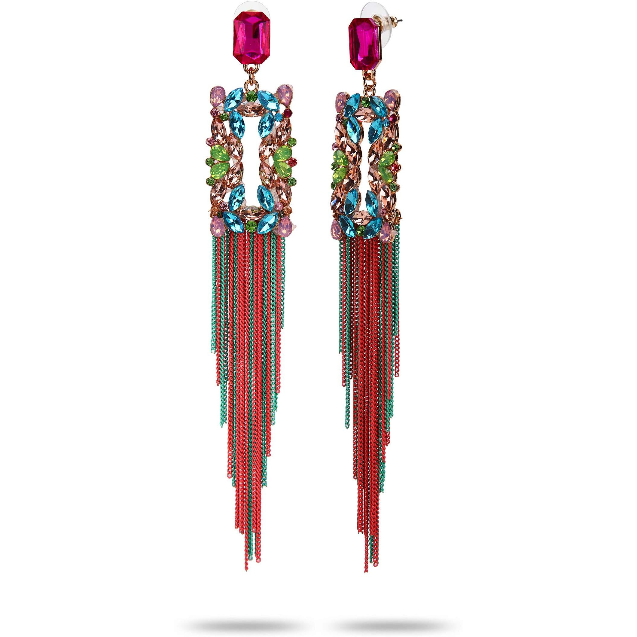 YouBella Jewellery Earings Crystal Tassel Handmade Earrings for Girls and Women (Multi)