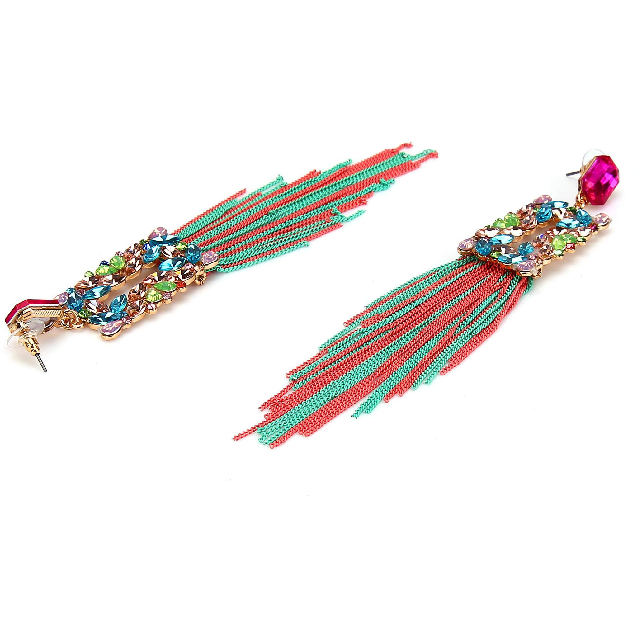 YouBella Jewellery Earings Crystal Tassel Handmade Earrings for Girls and Women (Multi)