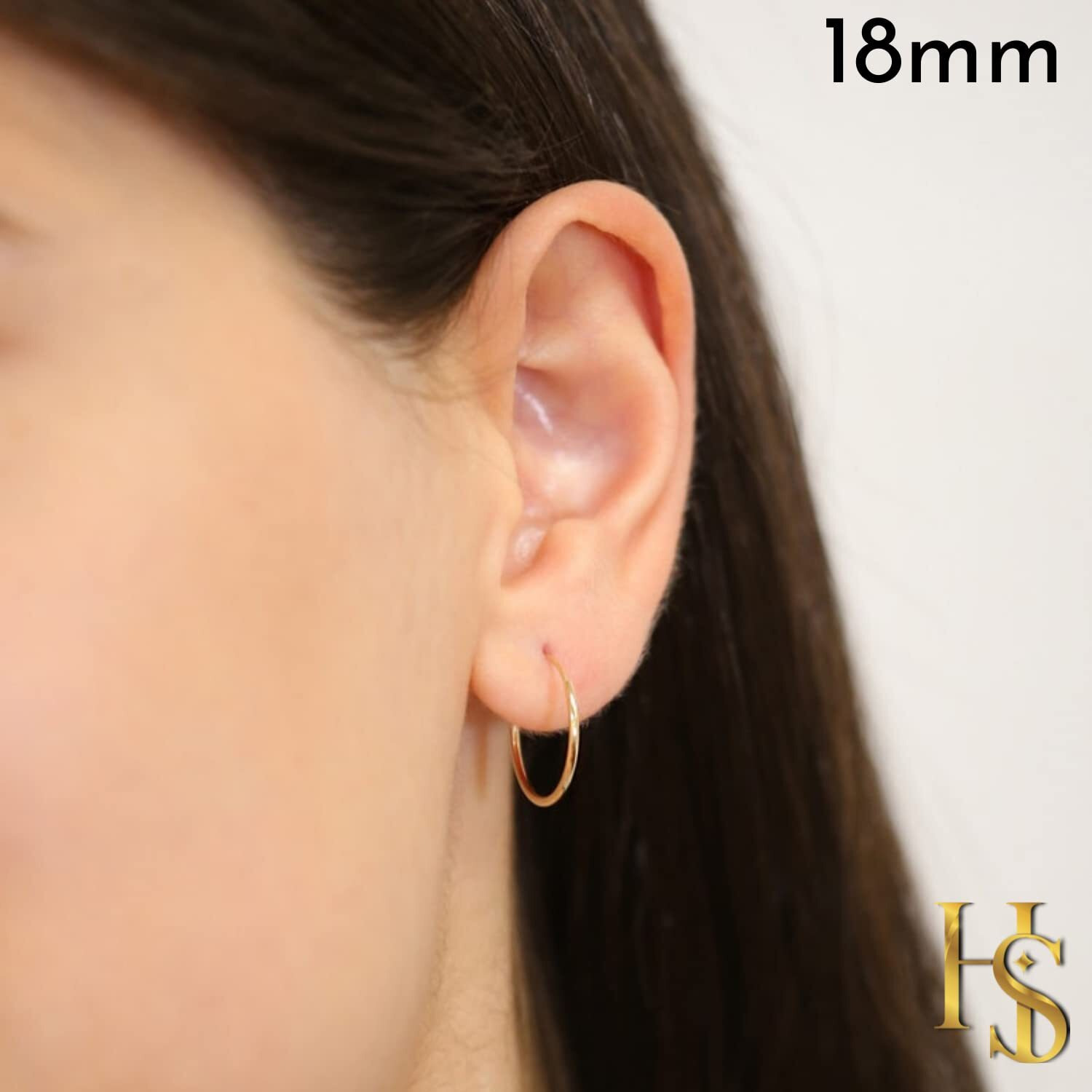 HIGHSPARK 925 Silver Hoop Earrings in Gold Finish | 92.5 Sterling Silver Round Classic Endless Hoops Sizes 10mm to 40mm | Lovely Gift for Men Women Boys & Girls - Gold 18mm